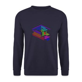 Liniengeometrie eines Objektes in Regenbogenfarben - Unisex Pullover - Navy - Vorne - Alina (178cm) & Michal (187cm)