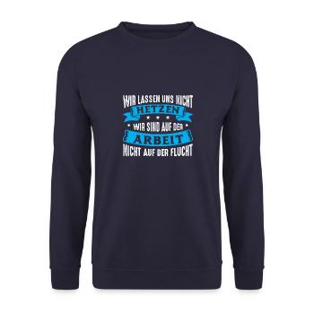 Wir lassen uns nicht hetzen Cess Spruch - Unisex Pullover - Navy - Vorne - Alina (178cm) & Michal (187cm)