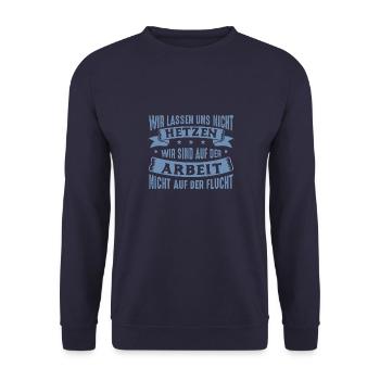 Wir lassen uns nicht hetzen Cess Spruch - Unisex Pullover - Navy - Vorne - Alina (178cm) & Michal (187cm)