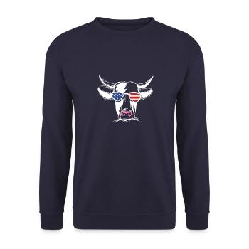America cow with sunglasses July 4 US Farm com - Unisex Sweatshirt - navy - Front - Alina (178cm) & Michal (187cm)