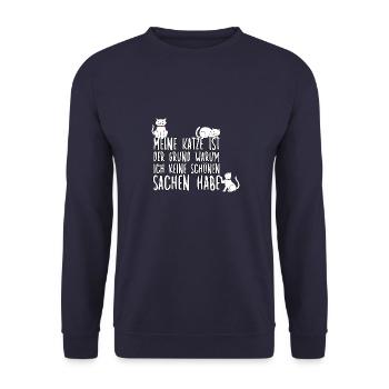 Witziges Katzenliebhaber Katzen Motiv Katzenhalter - Unisex Pullover - Navy - Vorne - Alina (178cm) & Michal (187cm)