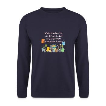 mein Garten ist mein Freund…. - Unisex Pullover - Navy - Vorne - Alina (178cm) & Michal (187cm)
