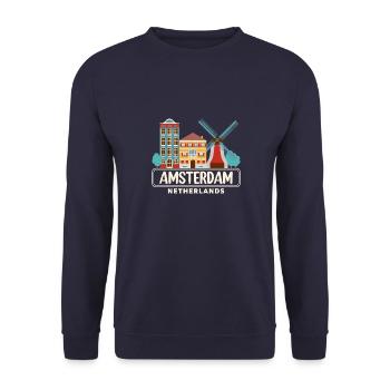 Niederlande Reise National Holzschuh Familie - Unisex Pullover - Navy - Vorne - Alina (178cm) & Michal (187cm)
