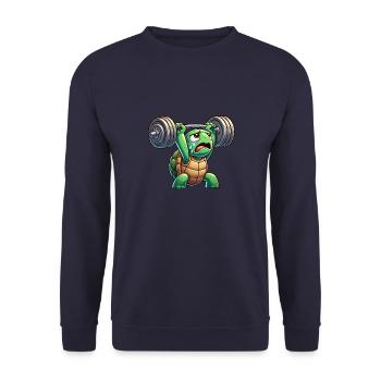 Exhausted turtle with dumbbell cartoon - Unisex Sweatshirt - navy - Front - Alina (178cm) & Michal (187cm)