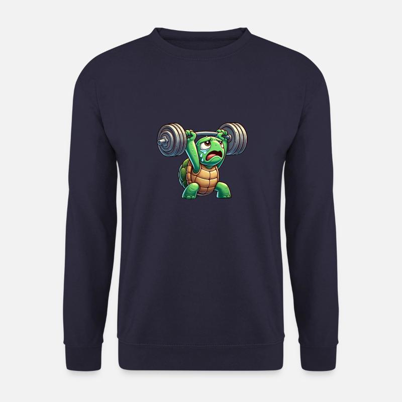 Exhausted turtle with dumbbell cartoon - Unisex Sweatshirt - navy