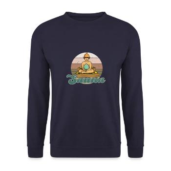 Sauna Sento Dampf Japan Spa Badehaus Tokio - Unisex Pullover - Navy - Vorne - Alina (178cm) & Michal (187cm)