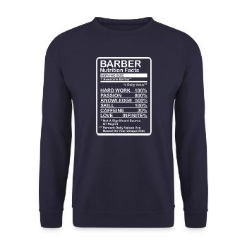 Barber Nutritional Information - Unisex Sweatshirt - navy - Front - Alina (178cm) & Michal (187cm)