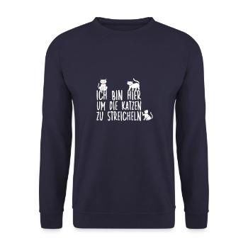 Lustiges Crazy Katzen Motiv Neko Katzenhalter - Unisex Pullover - Navy - Vorne - Alina (178cm) & Michal (187cm)