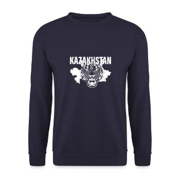 Schneeleopard National Symbol Kasachstan Jurte - Unisex Pullover - Navy - Vorne - Alina (178cm) & Michal (187cm)