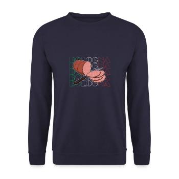 Italienische Hausgemacht Bologna Wurst Essen - Unisex Pullover - Navy - Vorne - Alina (178cm) & Michal (187cm)