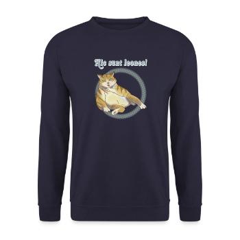 Hic sunt leones: mollige Katze - Unisex Pullover - Navy - Vorne - Alina (178cm) & Michal (187cm)