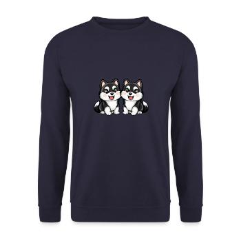 Husky Hund Comic - Unisex Pullover - Navy - Vorne - Alina (178cm) & Michal (187cm)