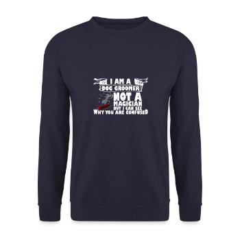 Grooming Hundefriseur Spruch Hunde Groomer - Unisex Pullover - Navy - Vorne - Alina (178cm) & Michal (187cm)