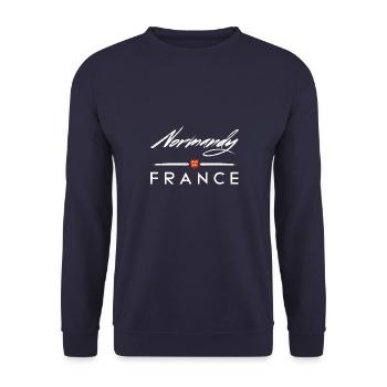 Normandie Urlaub Frankreich Strand Normannisch - Unisex Pullover - Navy - Vorne - Alina (178cm) & Michal (187cm)