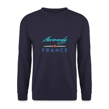 Normandie Urlaub Frankreich Strand Normannisch - Unisex Pullover - Navy - Vorne - Alina (178cm) & Michal (187cm)