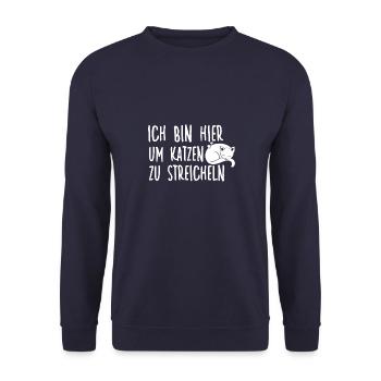 Katzenhalter Motiv Katzen Fan Katzenbesitzer - Unisex Pullover - Navy - Vorne - Alina (178cm) & Michal (187cm)