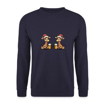 Giraffe Weihnachten Bier Team - Unisex Pullover - Navy - Vorne - Alina (178cm) & Michal (187cm)