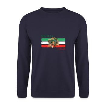Sizilien Flagge Trinacria Urlaub Italien Reise - Unisex Pullover - Navy - Vorne - Alina (178cm) & Michal (187cm)