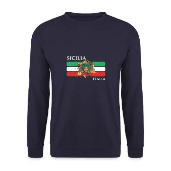 Sizilien Flagge Trinacria Urlaub Italien Reise - Unisex Pullover - Navy - Vorne - Alina (178cm) & Michal (187cm)