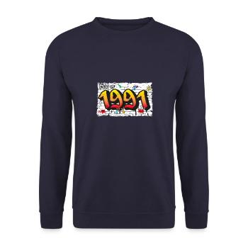 Das Beste aus 1991 Graffiti – 34 Jahre Retro Edge - Unisex Pullover - Navy - Vorne - Alina (178cm) & Michal (187cm)