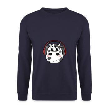 Cow with headphones - Unisex Sweatshirt - navy - Front - Alina (178cm) & Michal (187cm)