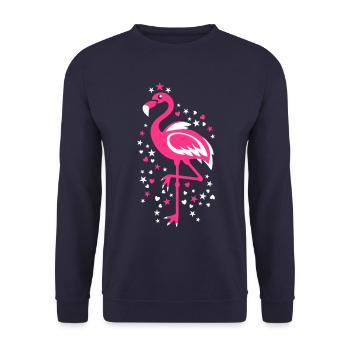 Flamingo Pink Magic Exsotic Bird Star Vogel Sterne - Unisex Pullover - Navy - Vorne - Alina (178cm) & Michal (187cm)