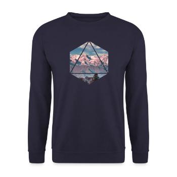 Geometrisches Alpen-Panorama Alpen Berge - Unisex Pullover - Navy - Vorne - Alina (178cm) & Michal (187cm)