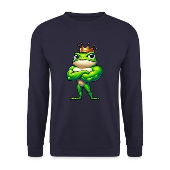Ein Cooler Starker grüner Frosch mit Krone König - Unisex Pullover - Navy - Vorne - Alina (178cm) & Michal (187cm)