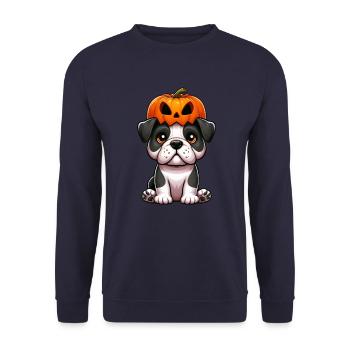 Halloween Pumpkin Dog Bulldog Funny Autumn Helmet - Unisex Sweatshirt - navy - Front - Alina (178cm) & Michal (187cm)