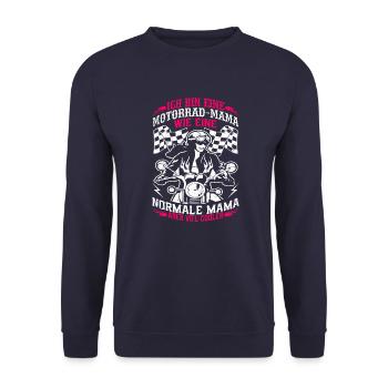 Motorrad Mama Mutter Bikerin - Unisex Pullover - Navy - Vorne - Alina (178cm) & Michal (187cm)