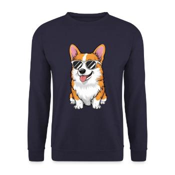 Moderner und cooler Corgi mit Sonnenbrille - Unisex Pullover - Navy - Vorne - Alina (178cm) & Michal (187cm)