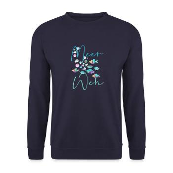 meerweh ,fische, Fisch ,fischschwarm,Unterwasser - Unisex Pullover - Navy - Vorne - Alina (178cm) & Michal (187cm)