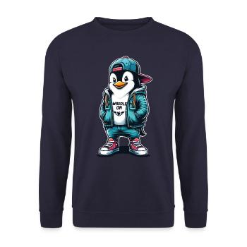 Hipster Penguin Waddle On with Style - Unisex Sweatshirt - navy - Front - Alina (178cm) & Michal (187cm)