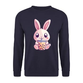 Rabbit drinks bubble tea - Unisex Sweatshirt - navy - Front - Alina (178cm) & Michal (187cm)