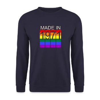 1971 year vintage year LGBT GAY gay - Unisex Sweatshirt - navy - Front - Alina (178cm) & Michal (187cm)