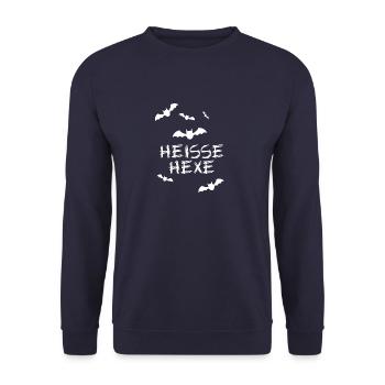 heisse hexe,hexe,halloween,fledermaus,weiss - Unisex Pullover - Navy - Vorne - Alina (178cm) & Michal (187cm)