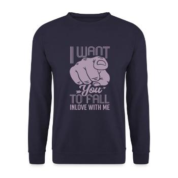 Zeigefinger Ich Will Dass Du Dich Verliebst - Unisex Pullover - Navy - Vorne - Alina (178cm) & Michal (187cm)