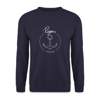 Rügen meine Insel cooler Spruch mit Anker Meer - Unisex Pullover - Navy - Vorne - Alina (178cm) & Michal (187cm)