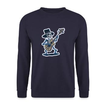 Cooles Skelett mit Gitarre Lustig - Unisex Pullover - Navy - Vorne - Alina (178cm) & Michal (187cm)