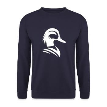 Minimalist Duck Silhouette Portrait - Unisex Sweatshirt - navy - Front - Alina (178cm) & Michal (187cm)