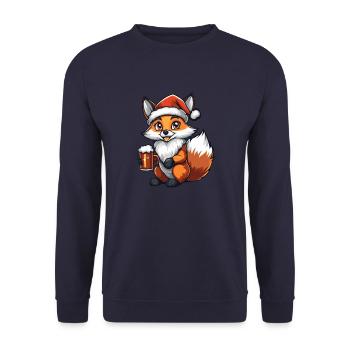 Fuchs Weihnachten Bier Lustig - Unisex Pullover - Navy - Vorne - Alina (178cm) & Michal (187cm)