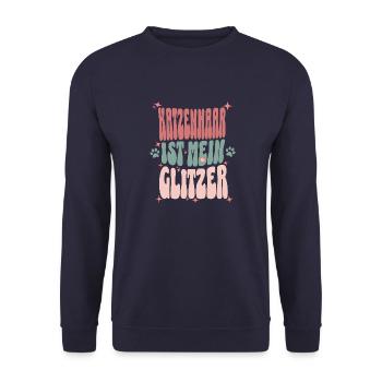 Katzenhaar ist mein Glitzer Lustiges Retro Design - Unisex Pullover - Navy - Vorne - Alina (178cm) & Michal (187cm)
