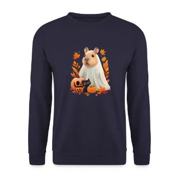 Halloween Capybara Cat Ghost Gift Idea - Unisex Sweatshirt - navy - Front - Alina (178cm) & Michal (187cm)