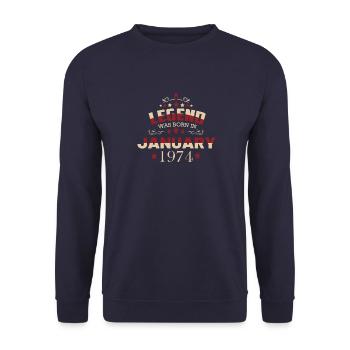 januar 1974 Geburtstag - Unisex Pullover - Navy - Vorne - Alina (178cm) & Michal (187cm)