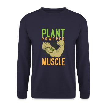 Plant Powered Muscle Vegan Bodybuilder Vegetarian - Unisex Pullover - Navy - Vorne - Alina (178cm) & Michal (187cm)