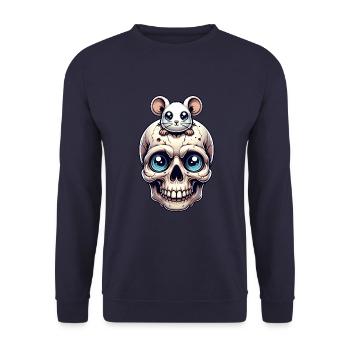 Skull with cute little mouse on forehead - Unisex Sweatshirt - navy - Front - Alina (178cm) & Michal (187cm)