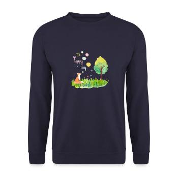 Oh happy day - Fuchs glücklich Tier - Unisex Pullover - Navy - Vorne - Alina (178cm) & Michal (187cm)