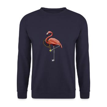 The famous Flamingo loves to play tennis - Unisex Sweatshirt - navy - Front - Alina (178cm) & Michal (187cm)