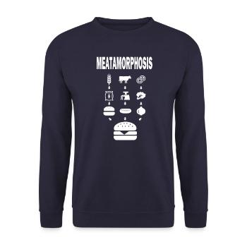 MEATAMORPHOSIS – Burger BBQ Shirt on dark garments - Unisex Sweatshirt - navy - Front - Alina (178cm) & Michal (187cm)