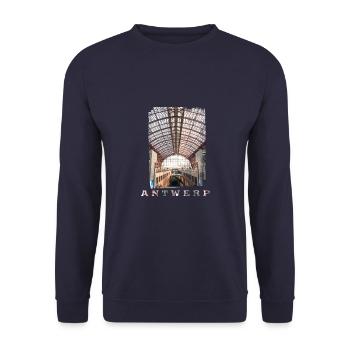 Antwerp | Central Station - Unisex Sweatshirt - navy - Front - Alina (178cm) & Michal (187cm)